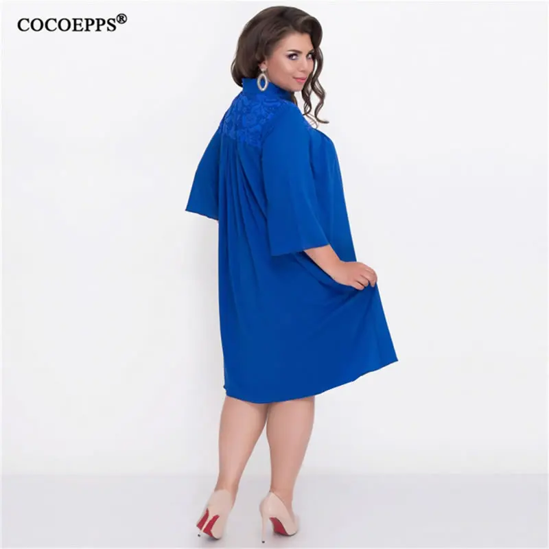 COCOEPPS Large Size Women Casual Dress Winter 2018 Autumn Lace Dress Long Sleeve Office Big Plus Size Loose Warm Dresses Vestido