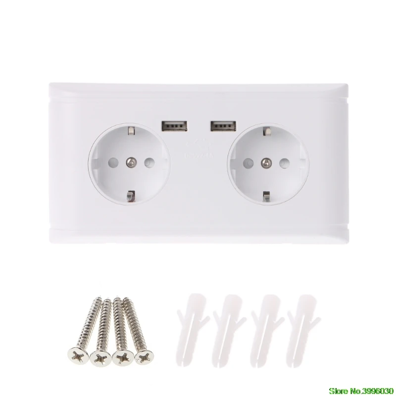 

16A WallDouble Socket Charger Adapter Double USB Ports EU Plug Power Outlet Panel