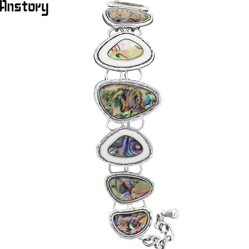 

Exotic Opal Shell Bead Bracelet For Women Handmade Antique Silver Plated Fashion Jewelry Wedding Party Gift