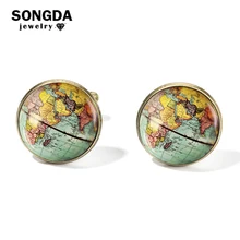 SONGDA винтажные запонки в виде карты мира Земли Глобус планета искусство фото Кристалл Стекло купол рубашка запонки для мужчин персонализированные Gemelos