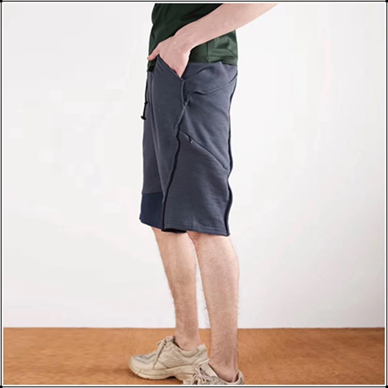 

2019 Summer New Vintage Mens Knee Length Pants Fashion Soft Cotton Casual Capris Drawstring Elastic Waist Patchwork Loose Capris