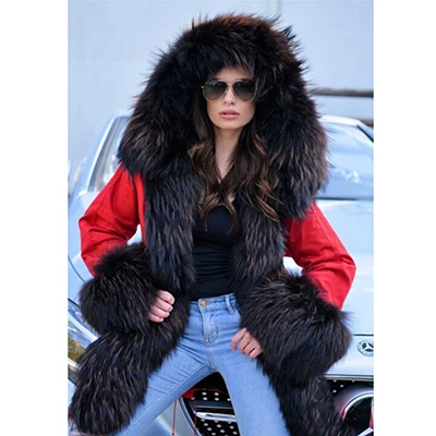 FURSARCAR New Winter Parka Luxury Women Natural Fur Jacket With Real Fox Fur Collar& Cuff Female Fashion Long Parkas Coat - Цвет: 7