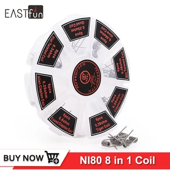 

MKWS Electronic cigarette Coil NI80 8 In 1 Wire box Prebuilt Coil Alien Clapton Flat twisted Hive Tiger Quad Fused clapton wires
