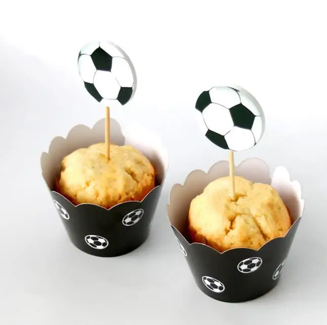 24 шт./упак. Kawaii спортивные Футбол бумажные обертки для кексов для ношения с обувью, для детей, украшение для вечеринки в день рождения Формы для кексов украшения для верха торта