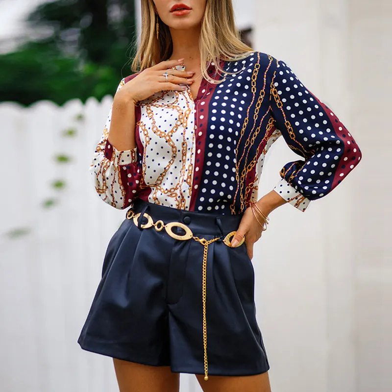 Bohemia As Empalme Manga Sedoso De Calle En Cárdigan Suelto V Dot Señoras Camiseta Cuartos La Tres Cuello Picture Camisa Tops breasted Single Mujeres wRX61v