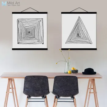 

Black White Abstract Zen Line Wooden Frame Poster A4 Nordic Living Room Wall Art Canvas Painting Home Decor Print Picture Scroll