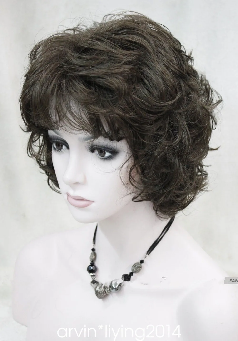 

Fashion women wigs Dark Brown mix short curly Ladies Natural hair Wig