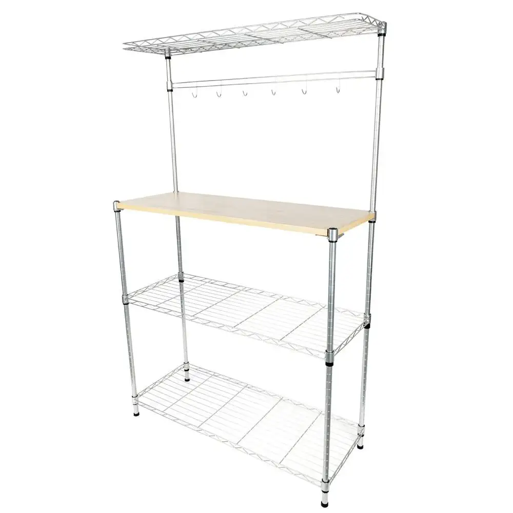 

Four-tier Powder Coating Baker's Rack Microwave Oven Rack with MDF Board & 4pcs Wave Rod Silver