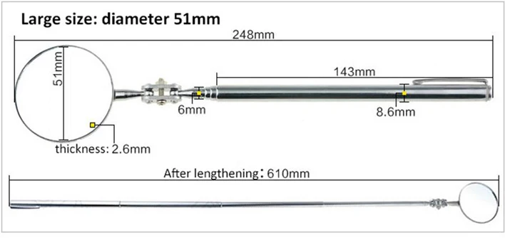 Автомобильное телескопическое зеркало для осмотра удлиняющий угол обзора автомобильные инструменты для ремонта рук - Цвет: 51mm