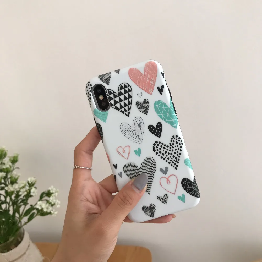 

FastDeng Cute Love Heart Colorful Cases For iPhone 6 6s 7 8 plus case Fashion Simple Soft TPU cover for iPhone X XR XS Max case