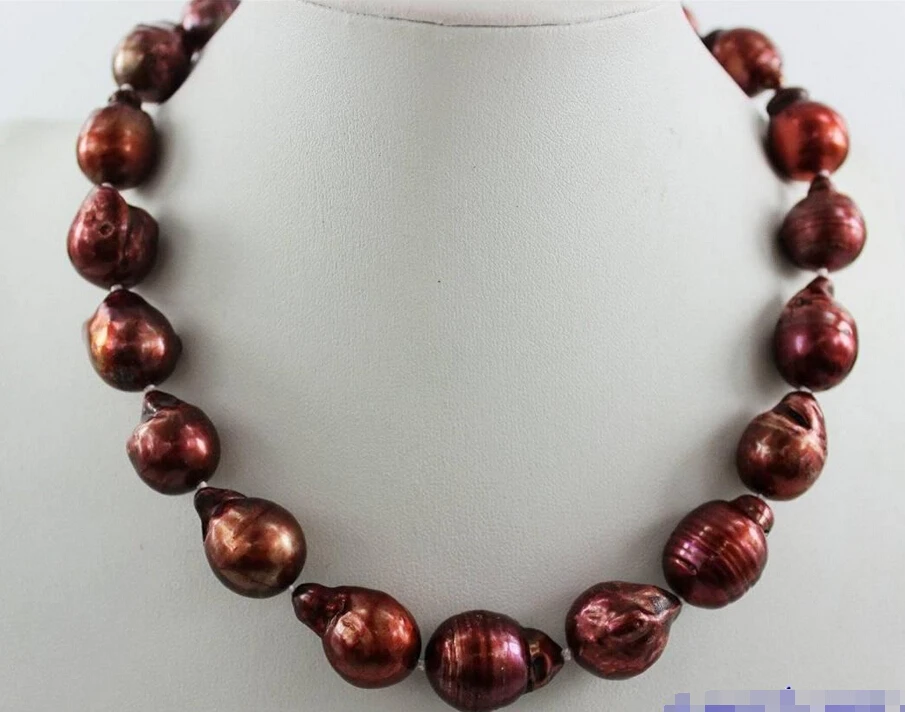 

FREE shipping>>>>>>Brown-red Freshwater keshi pearl necklace 14x17mm-16x20mm17.5INCH"Handmade"Alloy new