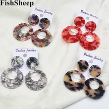 

High Quality Vintage Stripes Acrylic Dangle Earrings New Fashion Unique Double Round Stud Earrings For Women Charm Jewelry