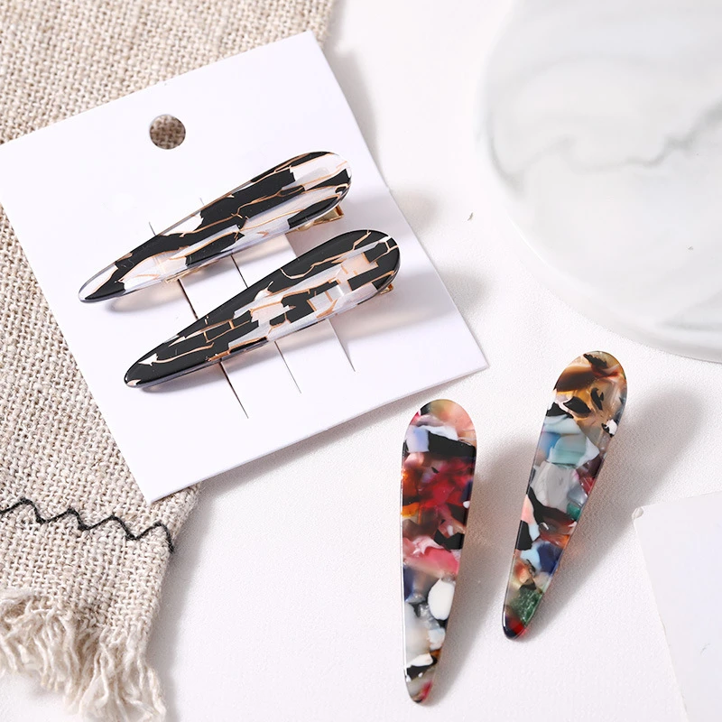 

AOMU 2PCS Fashion Geometric Waterdrop Leopard Print Acetate Geometric Hair Clip For Women Hairpin Barrette Hair Accessories