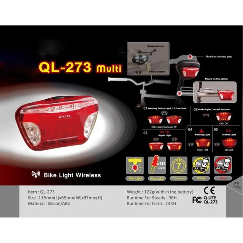 Discount Q-LITE Safety LED Multi-Function Wireless Bike Brake Indicator Tail Rear Light Bicycle Carrier Rack Rear Lights Remote Control 4 Discount Q-LITE Safety LED Multi-Function Wireless Bike Brake Indicator Tail Rear Light Bicycle Carrier Rack Rear Lights Remote Control 4