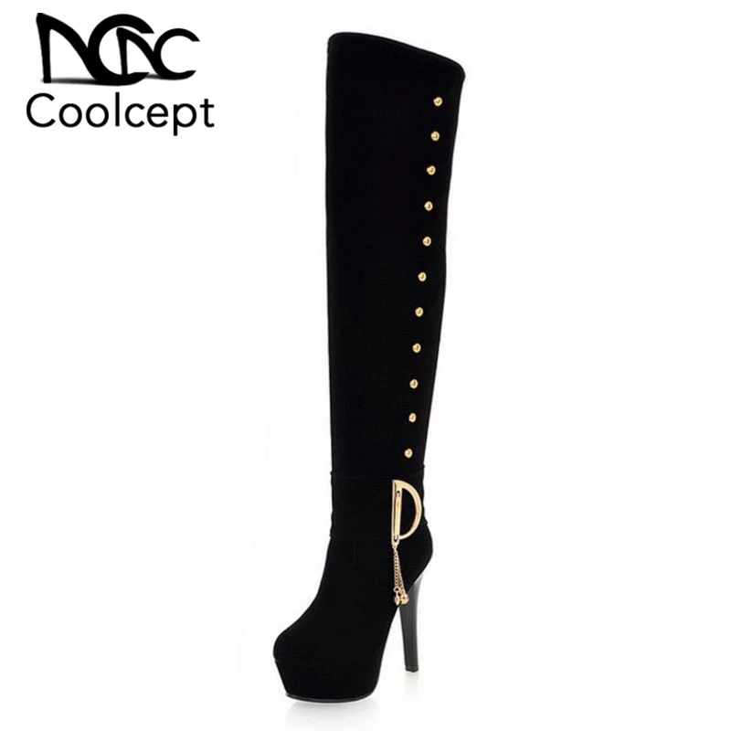 

CooLcept Free shipping over knee long boots women snow fashion winter warm boot footwear high heel shoes P10431 EUR size 34-43