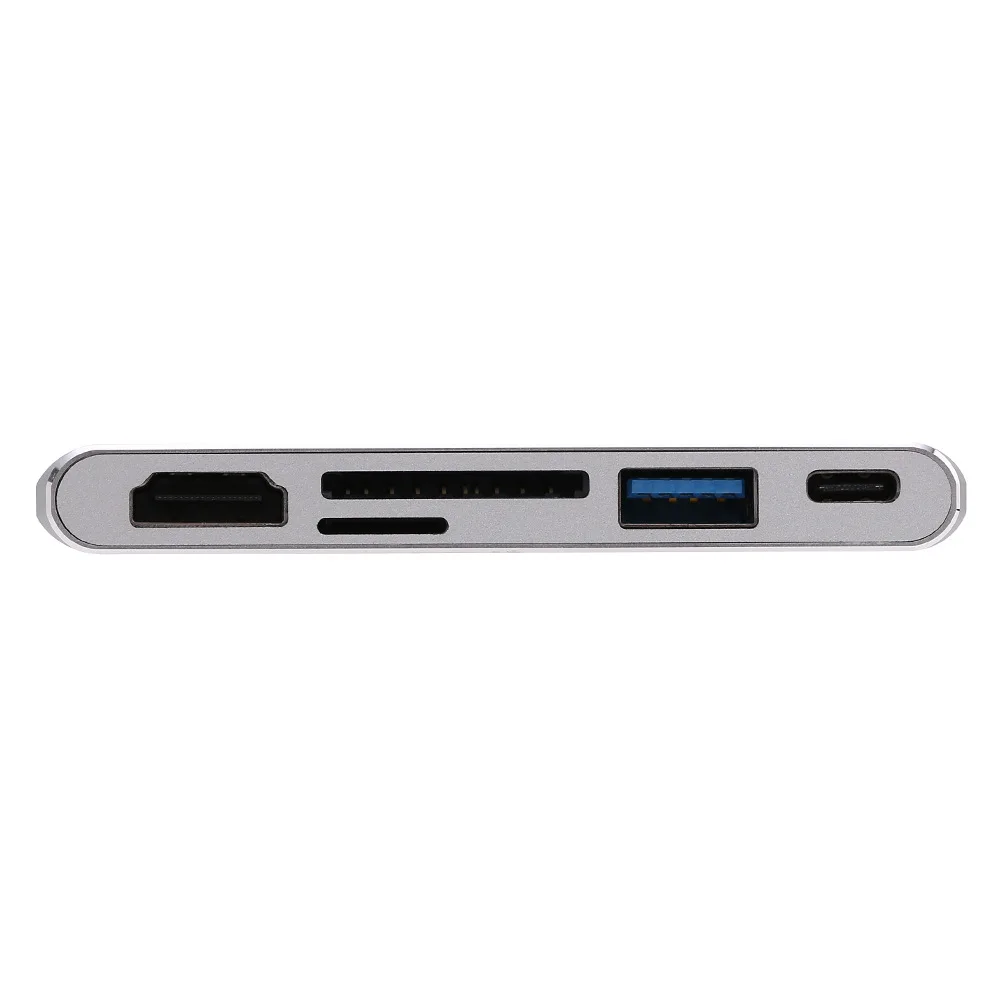 Новый Тип C концентратор к HDMI 4 к USB-C адаптер Dual USB 3,0 PD Micro-SD TF слот для карт памяти Reader 6 в 1 для Dell XPS13 для ASUS (серебристый)