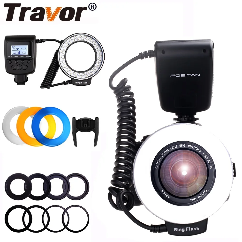 Светодиодная Кольцевая вспышка Travor 48 шт. для макросъемки NIKON Canon Olympus SONY Panasonic Fujifilm