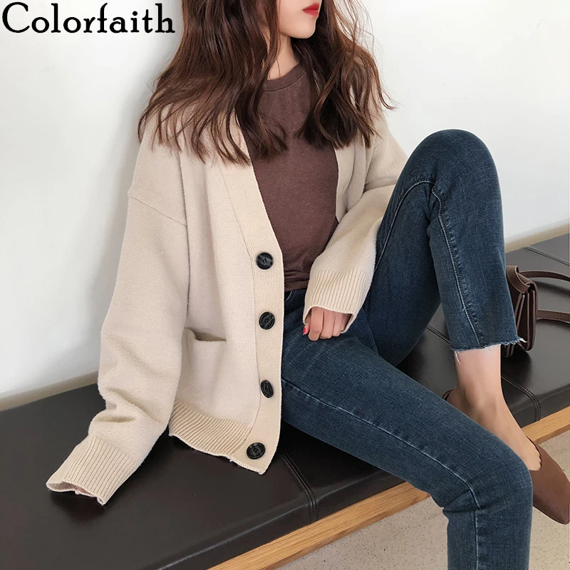 Colorfaith женские Свитера Осень Зима 2019 корейский стиль трикотажные кардиганы с