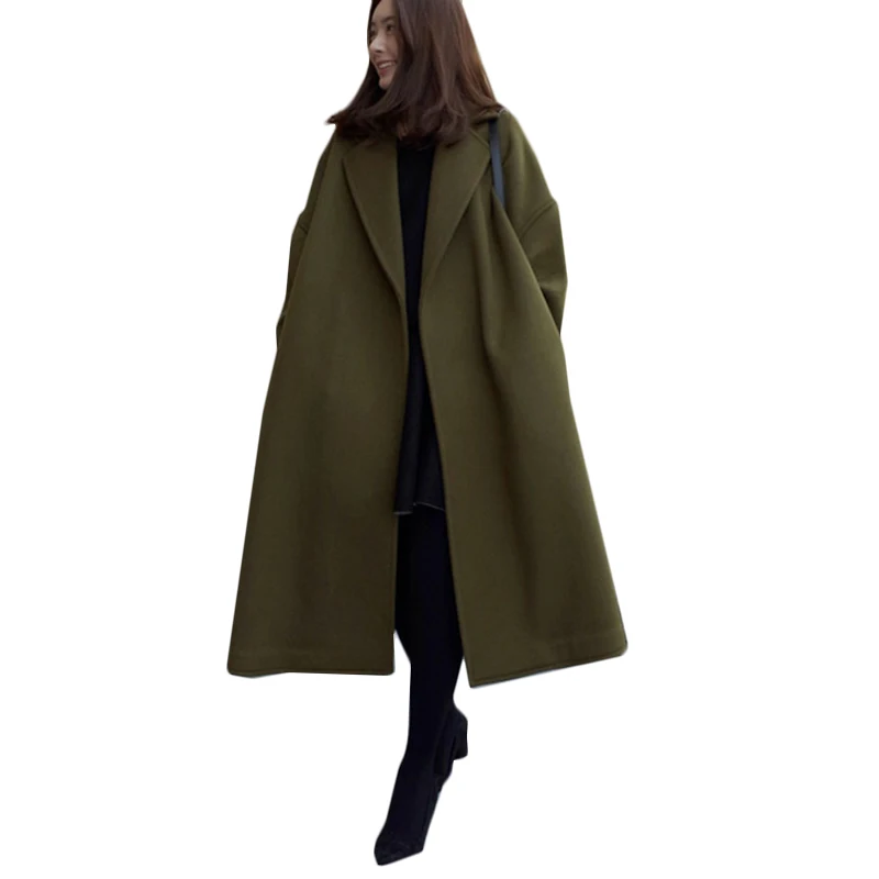 2018 Plus Size 4XL Women Winter Jacket Army Green/Black Fashion Long Coat Women Coat Female Thicked Winter Wool Coat