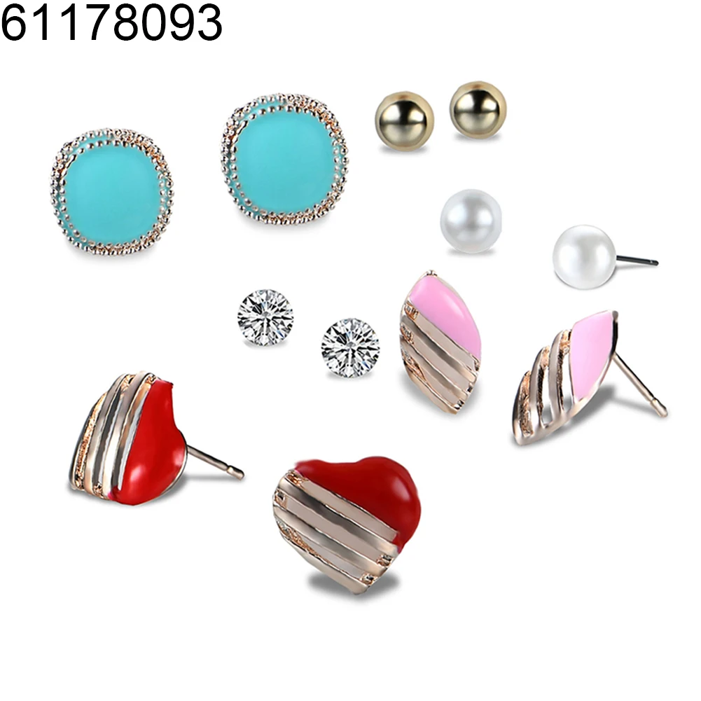 

Women Fashion Rhinestone Six Pairs Jewelry Earring Set Faux Pearl Party Charm