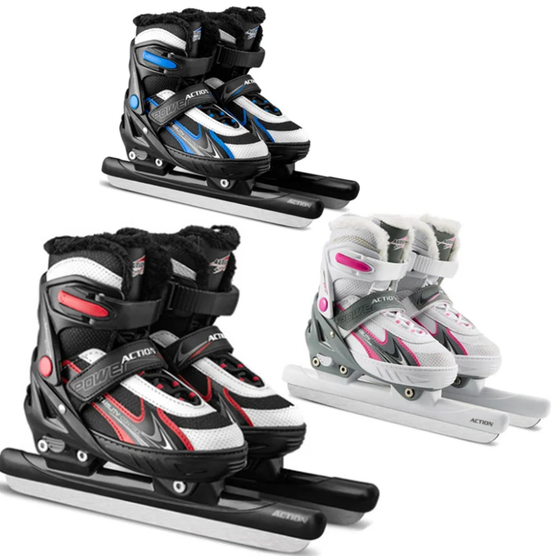 Зимняя 1 пара для подростков, Детские Ледовые коньки, ледяные лезвия, теплая Регулируемая обувь для катания на коньках, 3 цвета