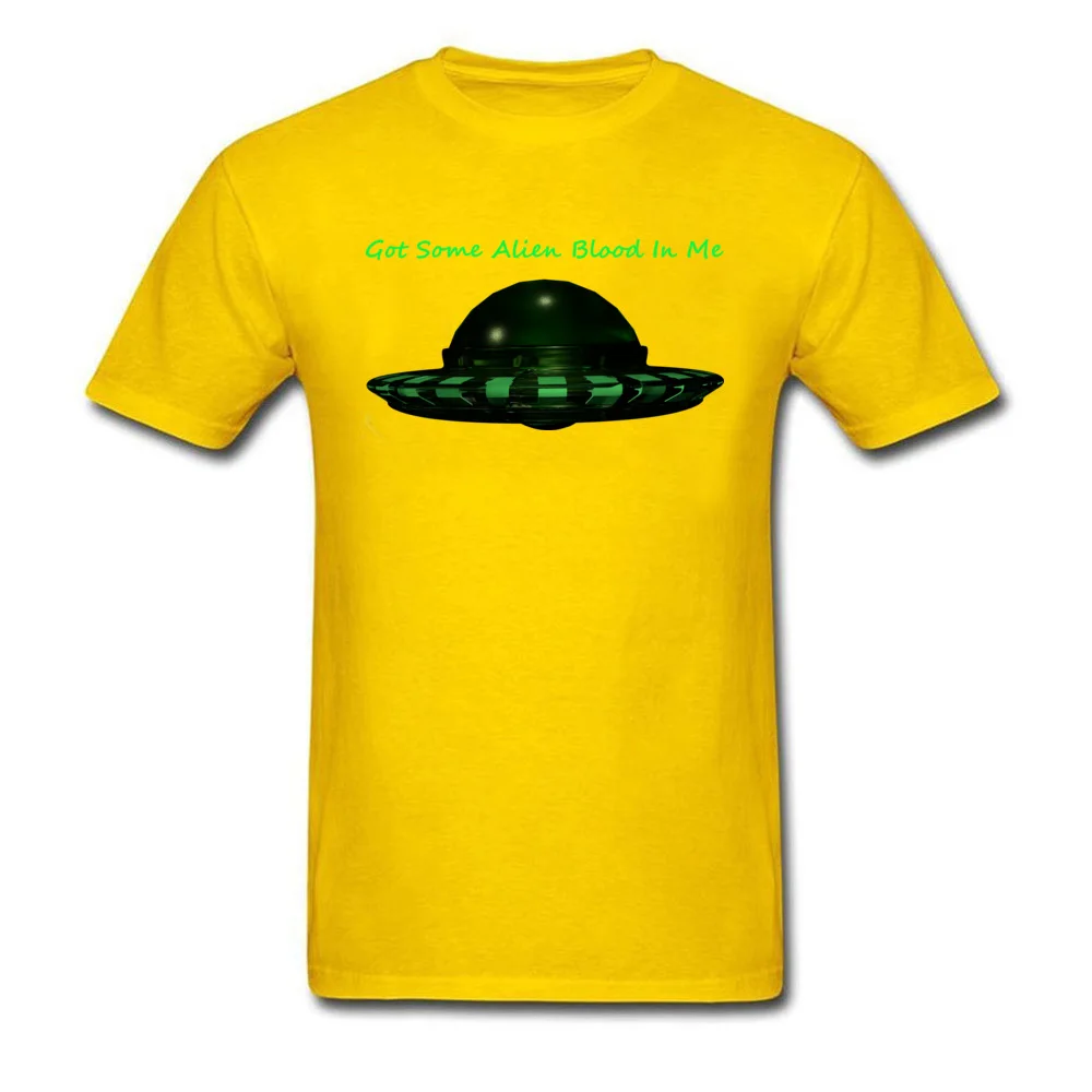 New Design Men T-Shirt Casual Custom Tops & Tees 100% Cotton Short Sleeve Normal T-shirts Crew Neck Wholesale Got Some Alien Blood In Me yellow