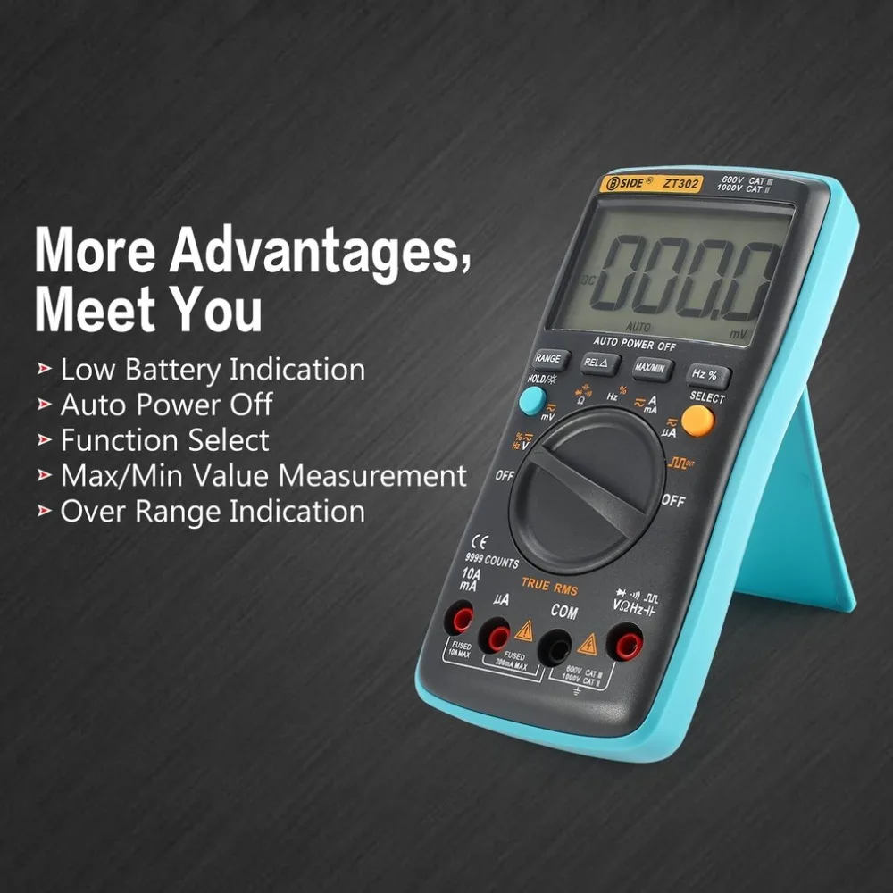 

ZT302 Digital Multimeter 9999 Count True RMS AC/DC Volt Amp Ohm Capacitance Frequency Duty Cycle Tester
