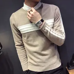 С круглым вырезом пуловер с длинным рукавом нового фонда 2018 осень-зима мужские свитера Полосатый свитер рукава