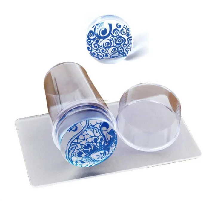 

1set Nail Art Silicone Stamp Scraper 2.8 cm Transparent Nail transfer pattern plate Stamper Clear Stamping Tools