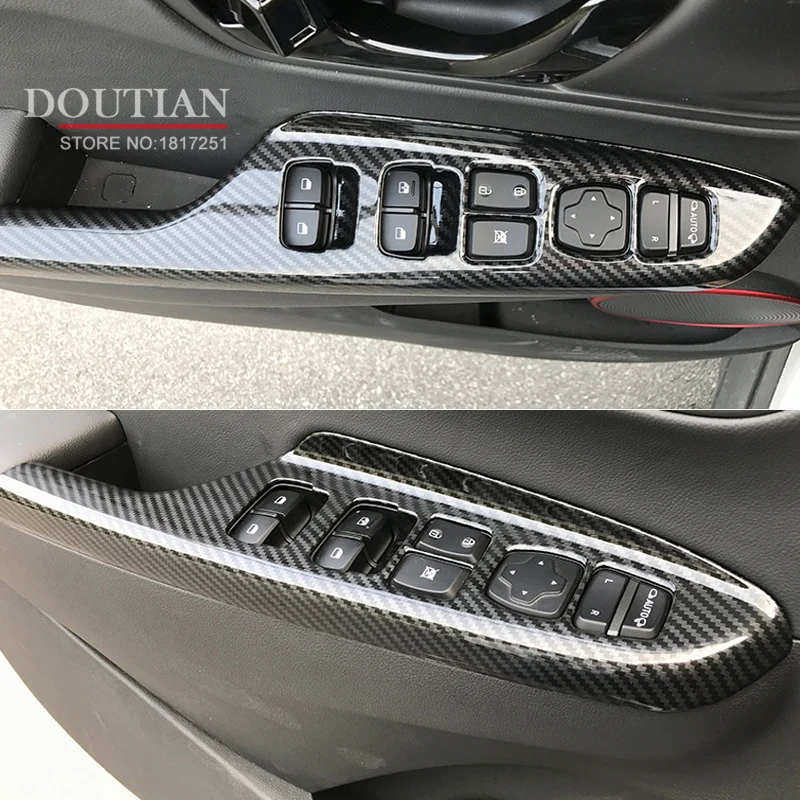

Car Styling For Hyundai Kona 2018 Carbon Fiber Inner Door Armrest Window Lift Switch Button Cover Trim Car Accessories