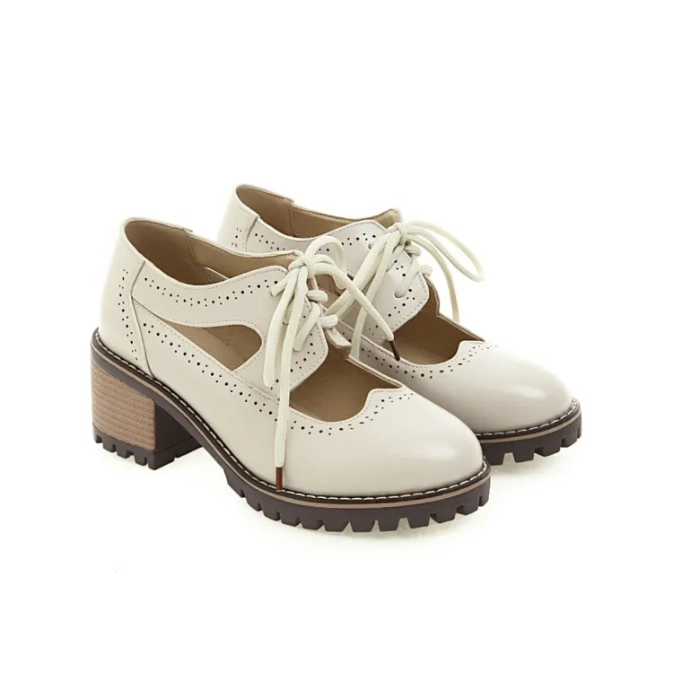 Туфли-лодочки новые модные весенне-осенние женские туфли на толстом каблуке средней высоты, с круглым носком, на шнуровке, большие размеры