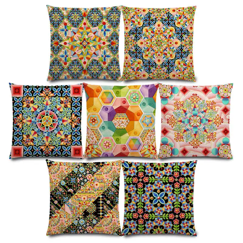 

New Beaux Art Boho Millefiori Geometric Floral Pattern Festival Mandala Elizabethan Pastel Flower Cushion Cover Pillow Case
