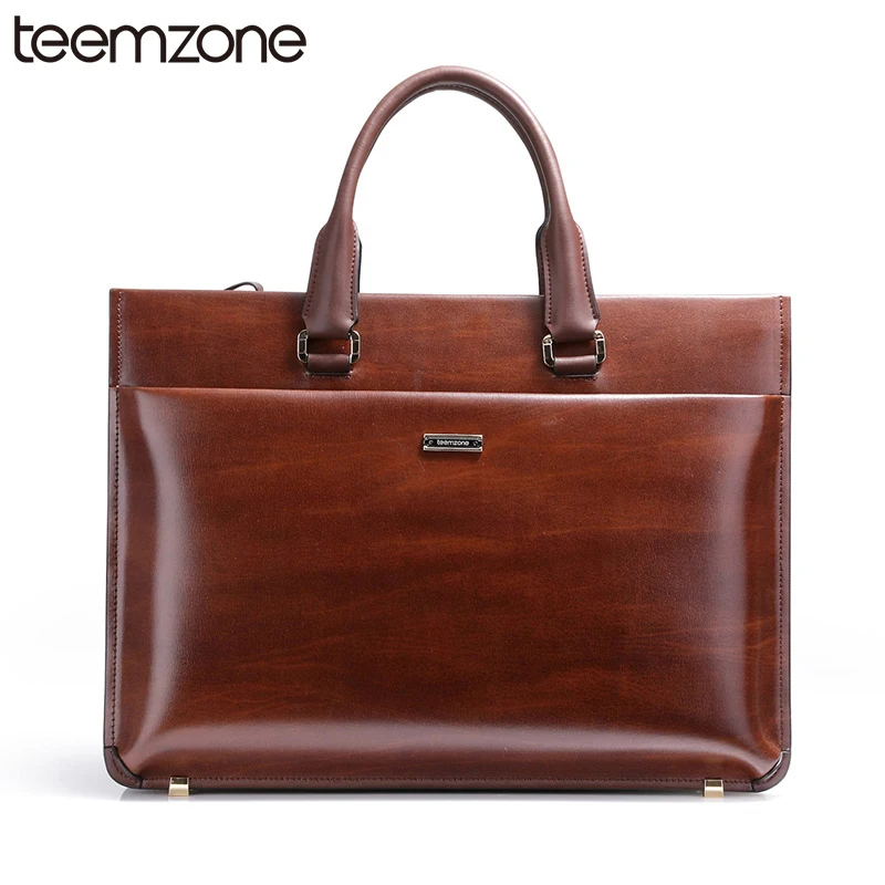 teemzone Upgrade 15" Laptop Men Top Genuine Leather Vintage Formal Business Lawyer Briefcase Men