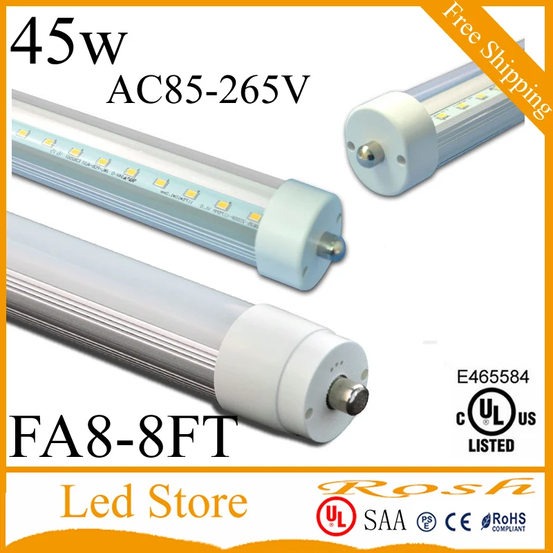100pcs 8ft Single Pin FA8 LED Tubes T8 45W Integrated 8ft Led tube