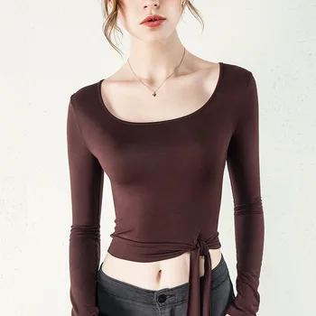 

2019 summer new t-shirt long-sleeved women's navel short paragraph European and American women's shirt jacket straps shirt