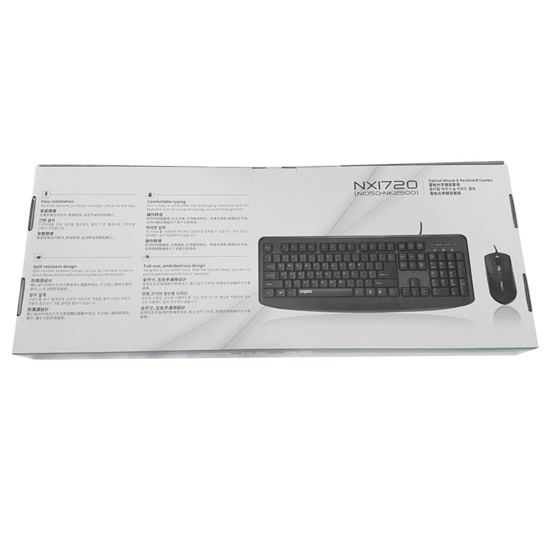 RAPOO Проводной раскладка клавиатуры и Мышь комбо игровой NX1720 Прохладный Проводная оптическая Мышь комбо для игр PC без фортепиано- keyba