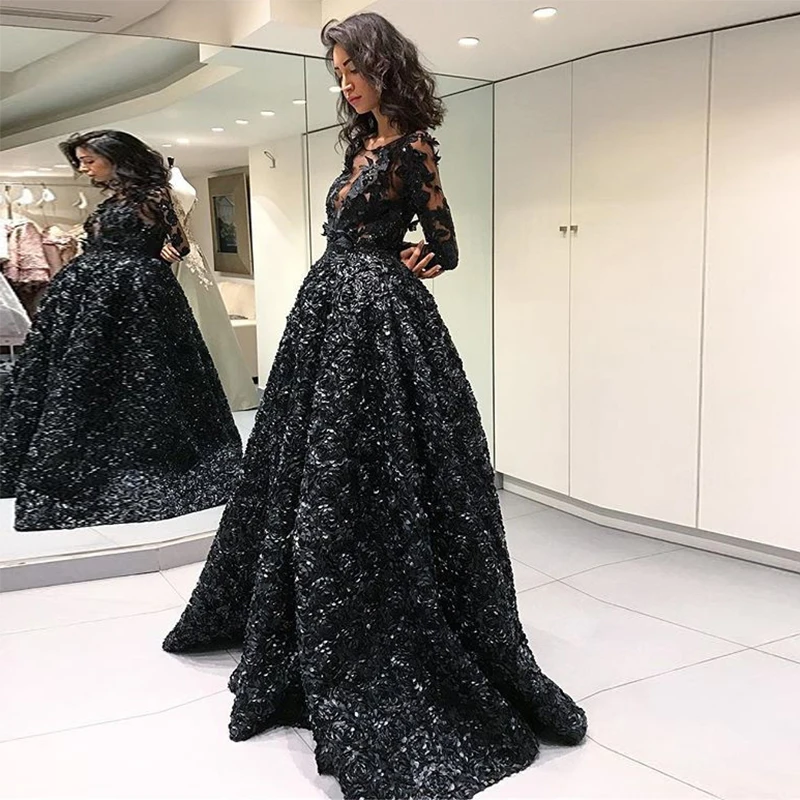 black prom dresses with flowers