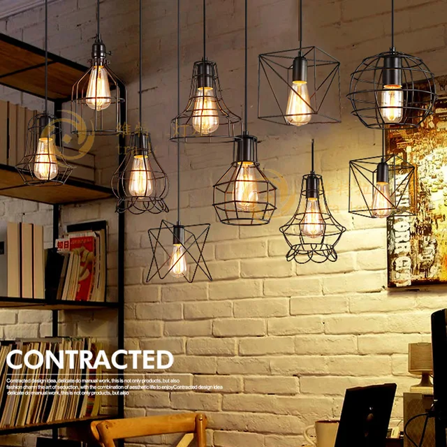 Vintage Loft Pendant Lights Industrial Hanging Suspendu Dining Room Black Small Cage Suspension Luminaire Lamp Fixtures Vintage Loft Pendant Lights Industrial Hanging Suspendu Dining Room Black Small Cage Suspension Luminaire Lamp Fixtures