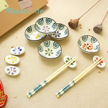

Chinese Style Floral Sushi Seasoning Dishware Gift Box Set Hand-painted Pattern Chopsticks Seasoning Dish Chopsticks Holder