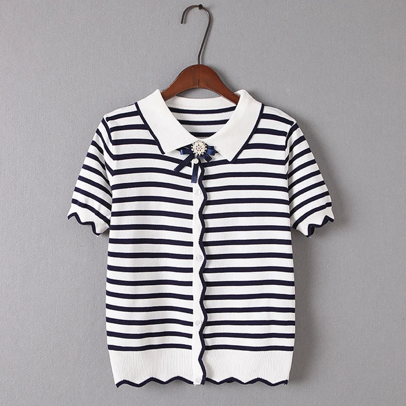 

Woman polo Striped Knitted Polo Shirts Sweet Pink Women polos mujer camisetas mujer shirts tee shirt femme summer polo feminina