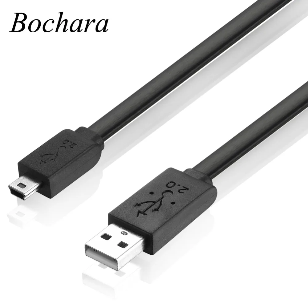 Bochara Flat Mini 5Pin Cable USB 2.0 Type A Male to Mini 5Pin Male 5P Pure Copper Cores 30cm