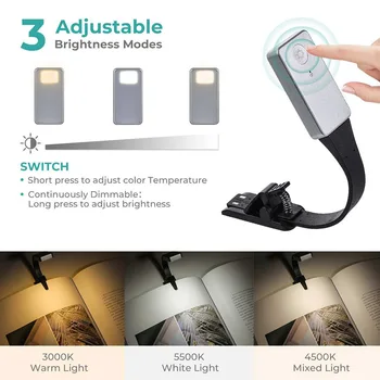

Clip-on Reading Light Lamp Flexible Adjustable USB Rechargeable for eBook Readers Book MAL999