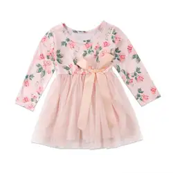 Для маленьких девочек s малыш Цветочные Pegeant платье-пачка для маленьких девочек с длинными рукавами и круглым вырезом Тюль Платья для