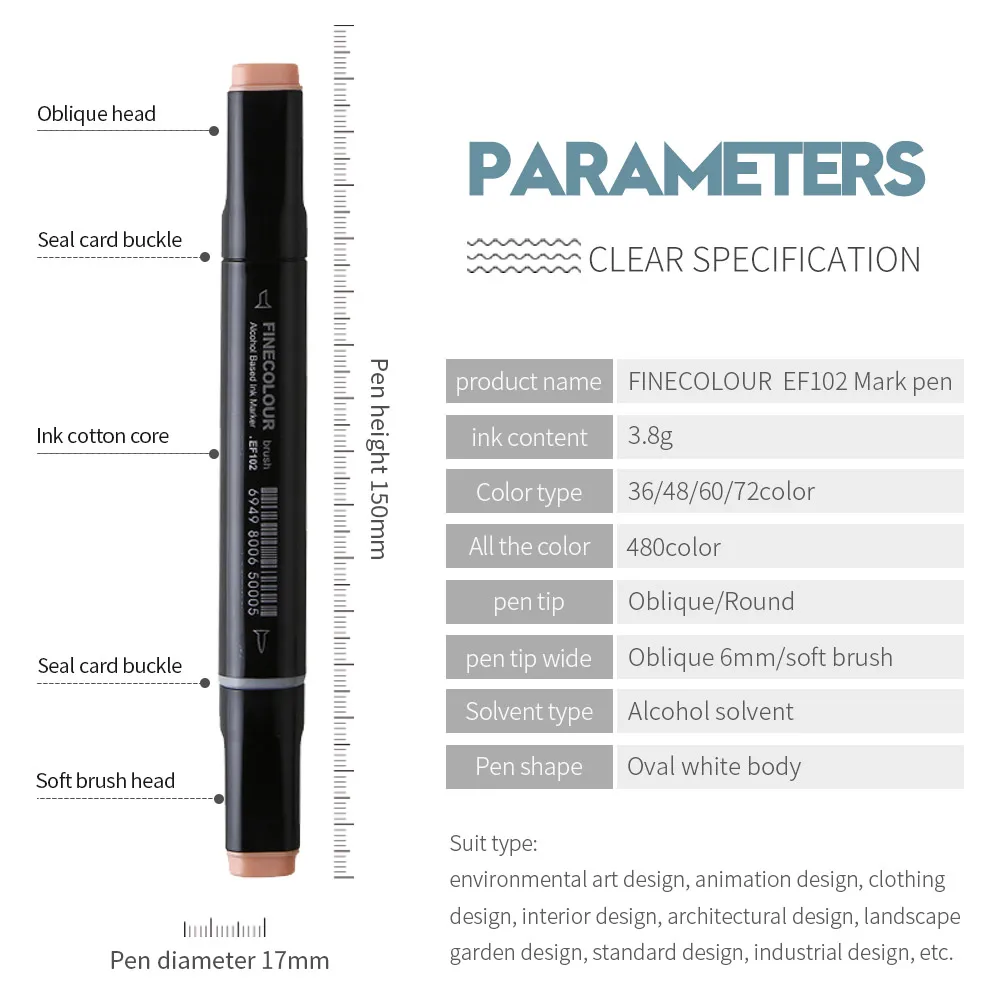 Finecolour EF102 Кисть мягкая на спиртовой основе художественные маркеры двойной наконечник цветной эскизный маркер 36 48 Набор для рисования художественные принадлежности