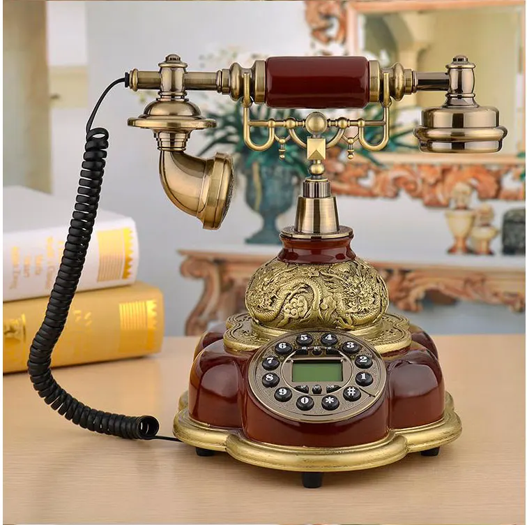 Модный античный стационарный телефон из смолы, винтажный домашний телефон, стационарный телефон для офиса, спальни, телефон в европейском стиле - Цвет: Красный