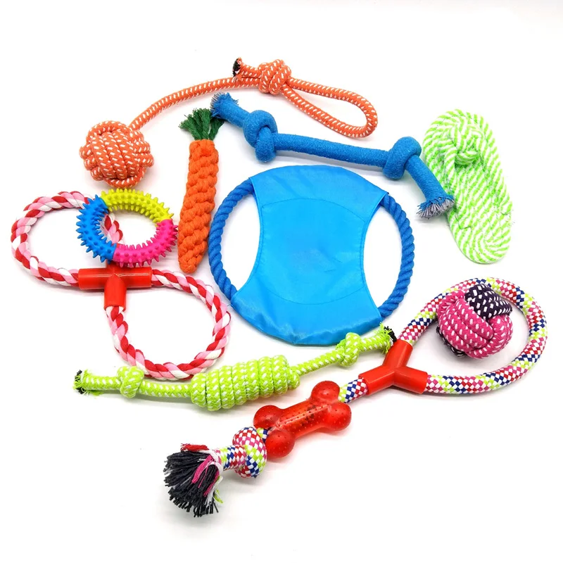 

1 Set Dog Chewing Toys Set Chew Toys Gift Set Pet Rope Flying Discs Toy Durable Braided Bone Chewing Training Toys Rope 4-10 Pcs