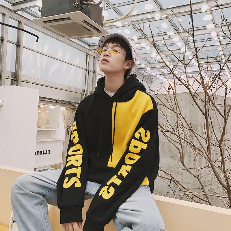 

Fashion Casual Men's Hoodie Spring And Autumn New M-2XL Color Matching Loose Pullover Tricolor Personality Youth Popular