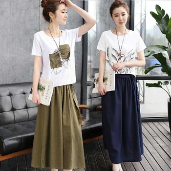 

O-neck Pullover Women's Summer Suit Casual Literary Clothes For Women Loose Plus Size 3xl Ensemble Femme Survetement