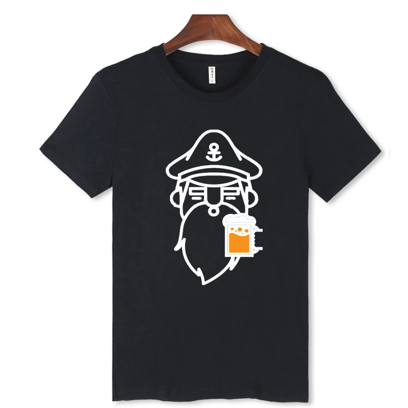

Captain Beer Design Short Sleeve Tee Shirt Men Summer Black Soft Cotton T-shirt Fashion Casual White Funny Tshirt Men Brand