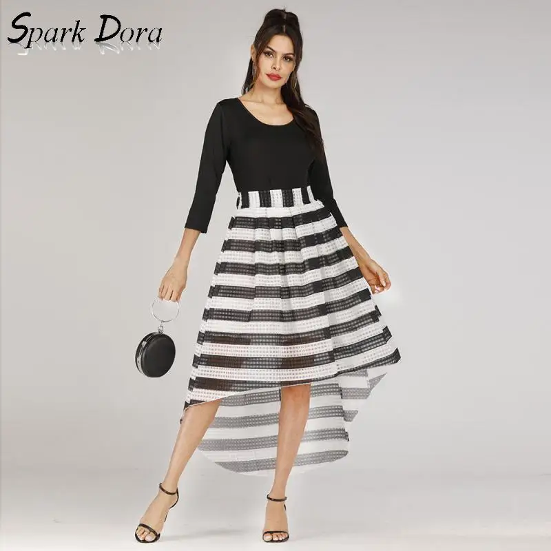 SparkDora 2019 Round Collar Long Sleeve Two piece Half length Dress Summer Clothes For Women | Женская одежда